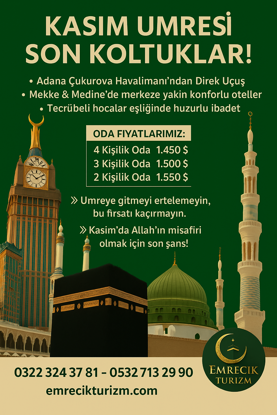 21  kasım direk Adana uçuşlu  Ekonomik  20 Günlük  Umre turu resmi