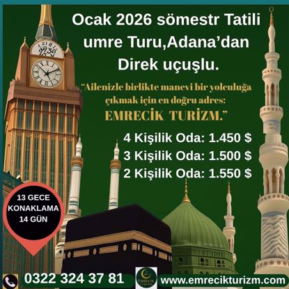 2026 Ocak Sömestr Tatili  direk Adana uçuşlu  Ekonomik  14 Günlük  Umre turu resmi